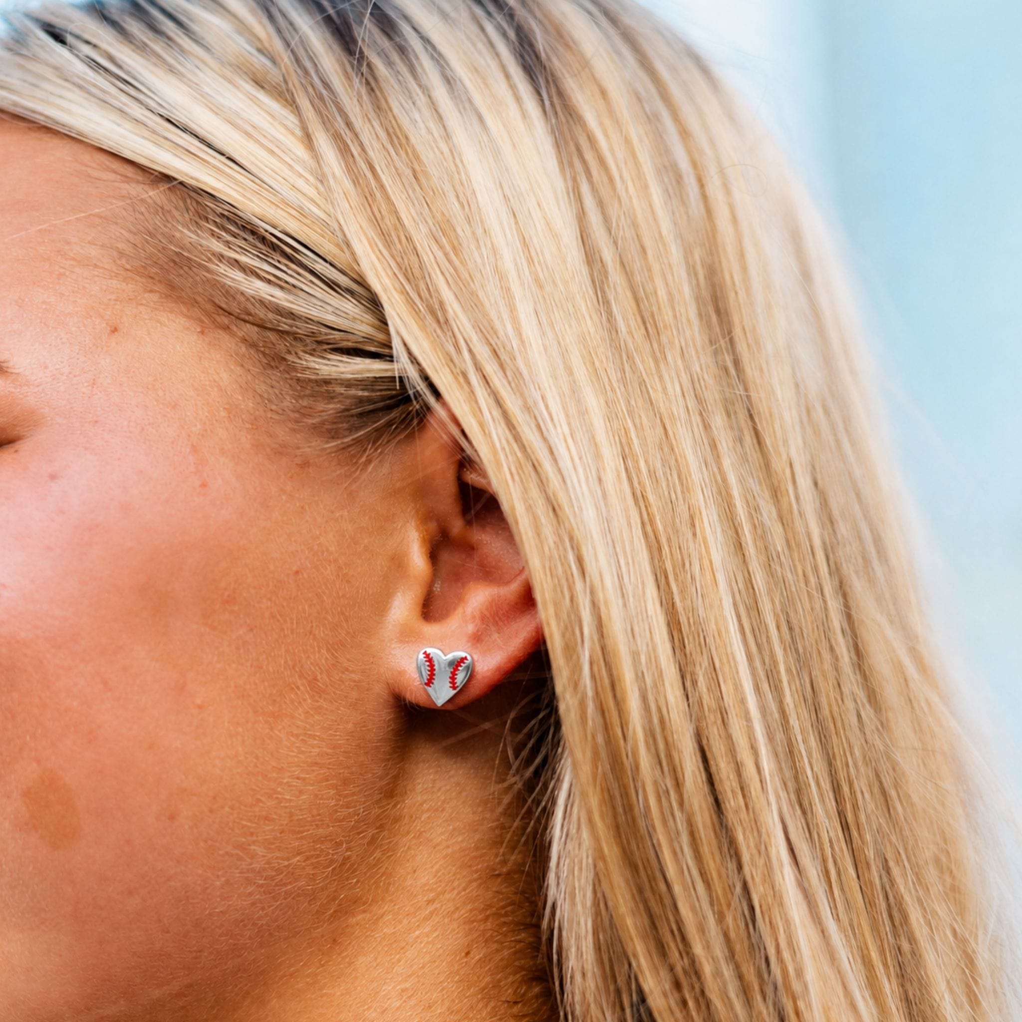Baseball Heart Earrings - Silver