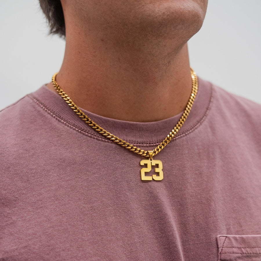Gold cuban chain with number 23 pendant