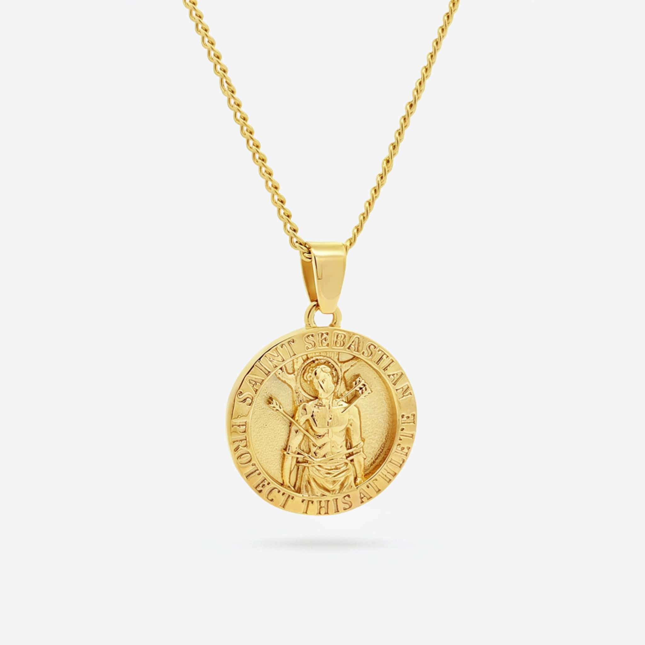 Gold saint Sebastian pendant necklace with chain