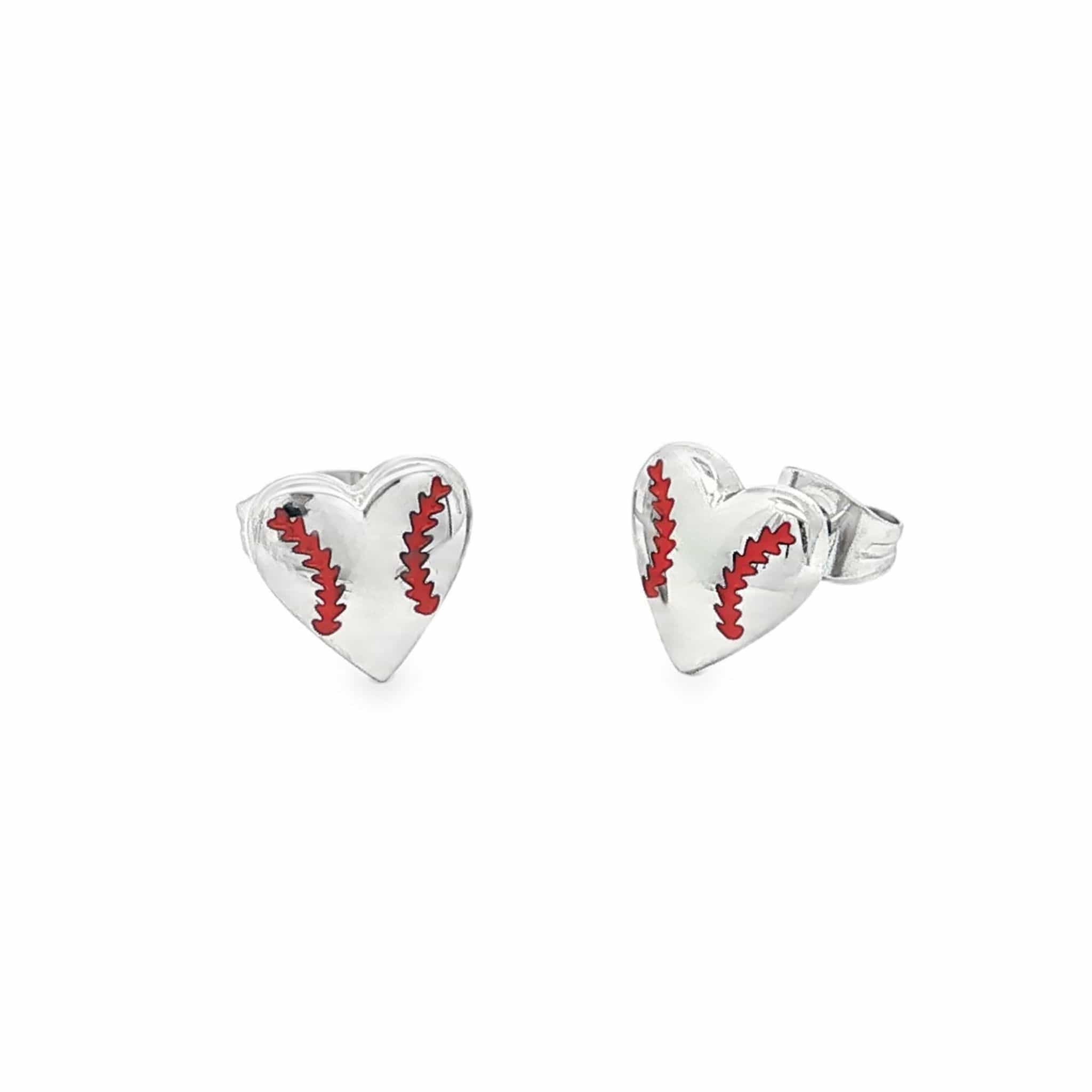 Baseball Heart Earrings - Silver