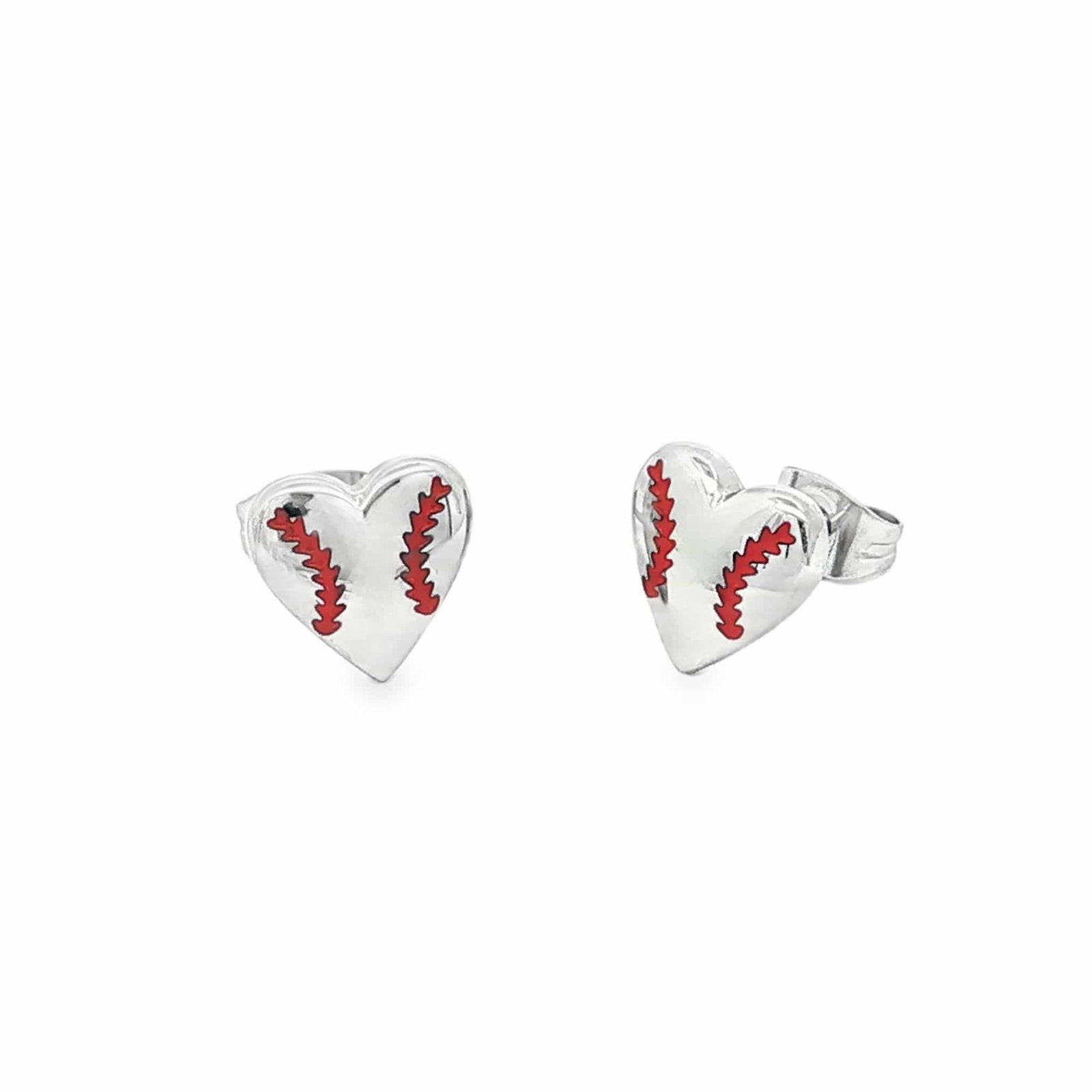 Baseball Heart Earrings - Silver
