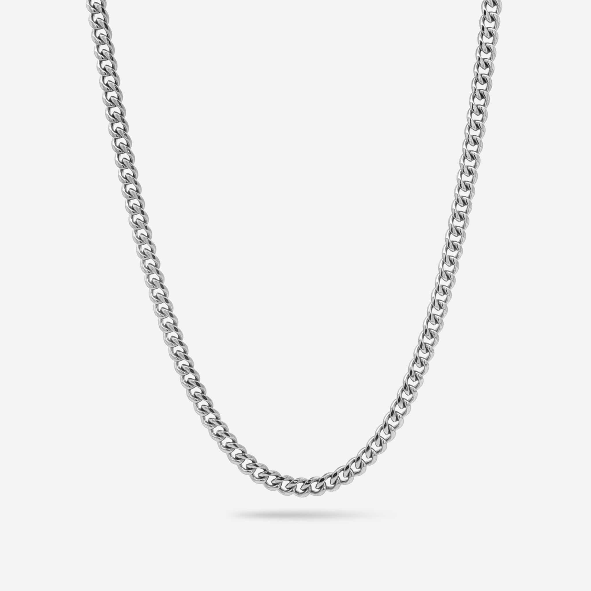 silver cuban chain on a white background