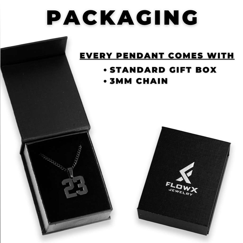 black number necklace in box
