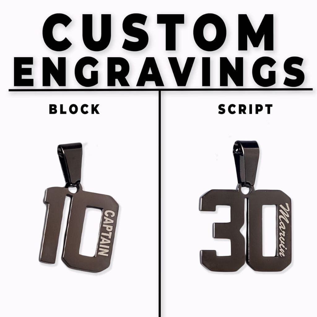 engraved black number pendants