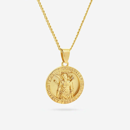 Gold saint Sebastian pendant necklace with chain