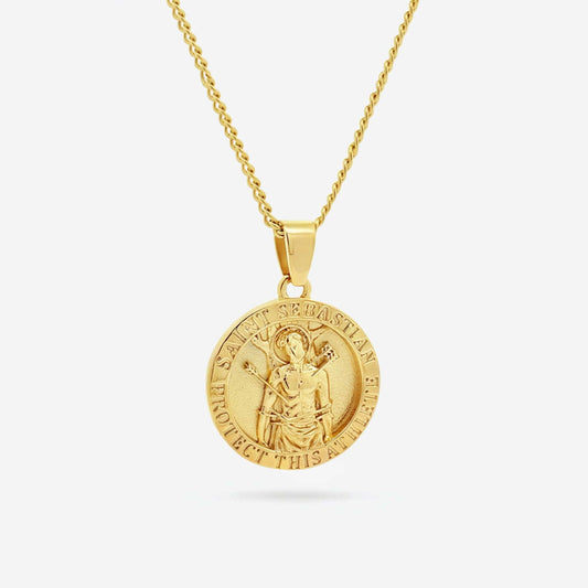 Gold saint Sebastian pendant necklace with chain