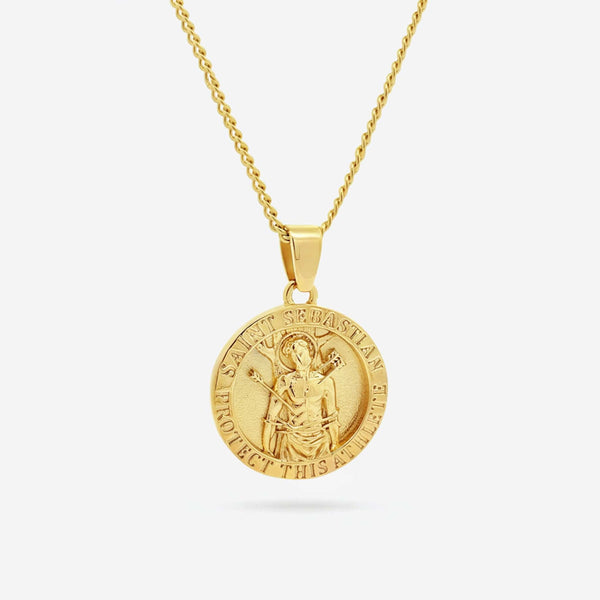 Gold saint Sebastian pendant necklace with chain