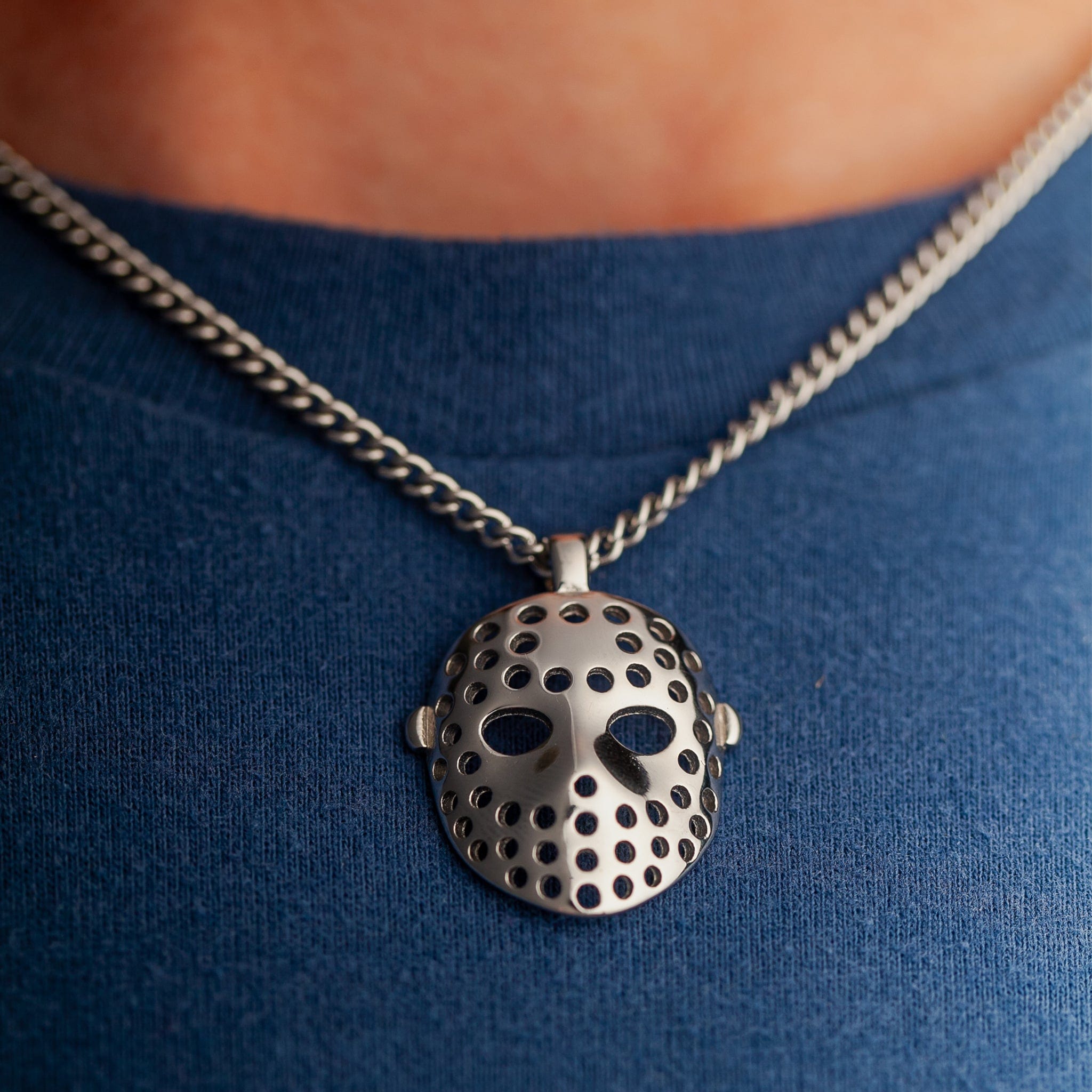 Vintage Hockey Goalie Mask Pendant - Silver