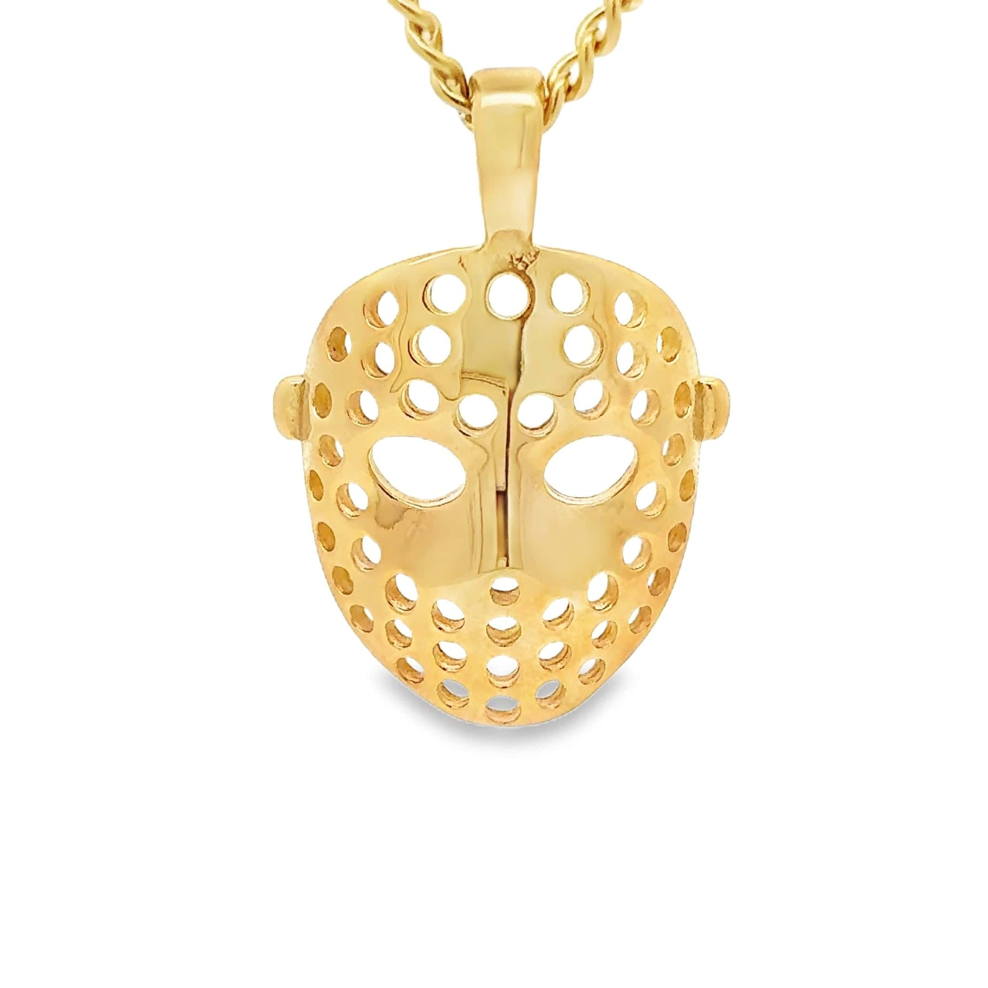 Vintage Hockey Goalie Mask Pendant - Gold