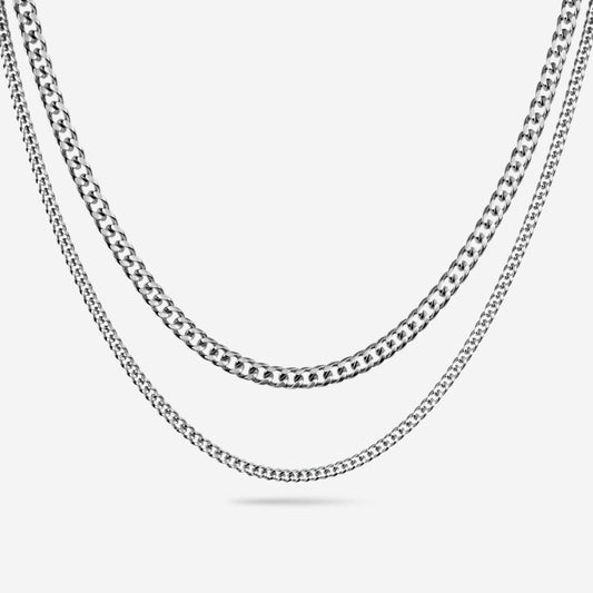 two silver cuban chains