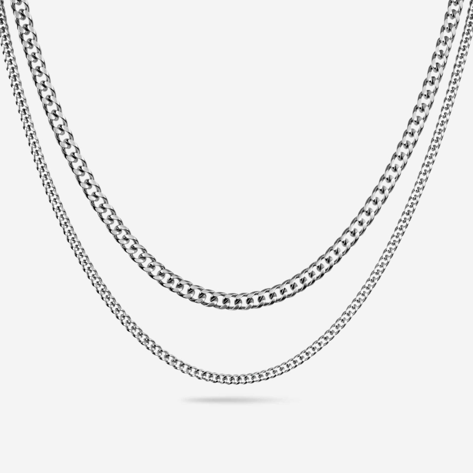 two silver cuban chains
