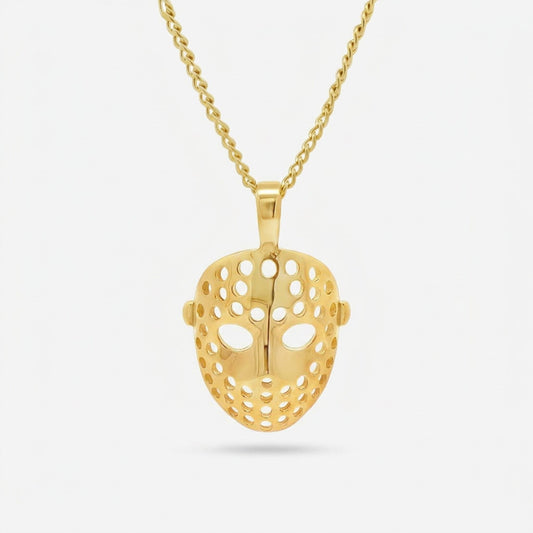 Vintage Hockey Goalie Mask Pendant - Gold