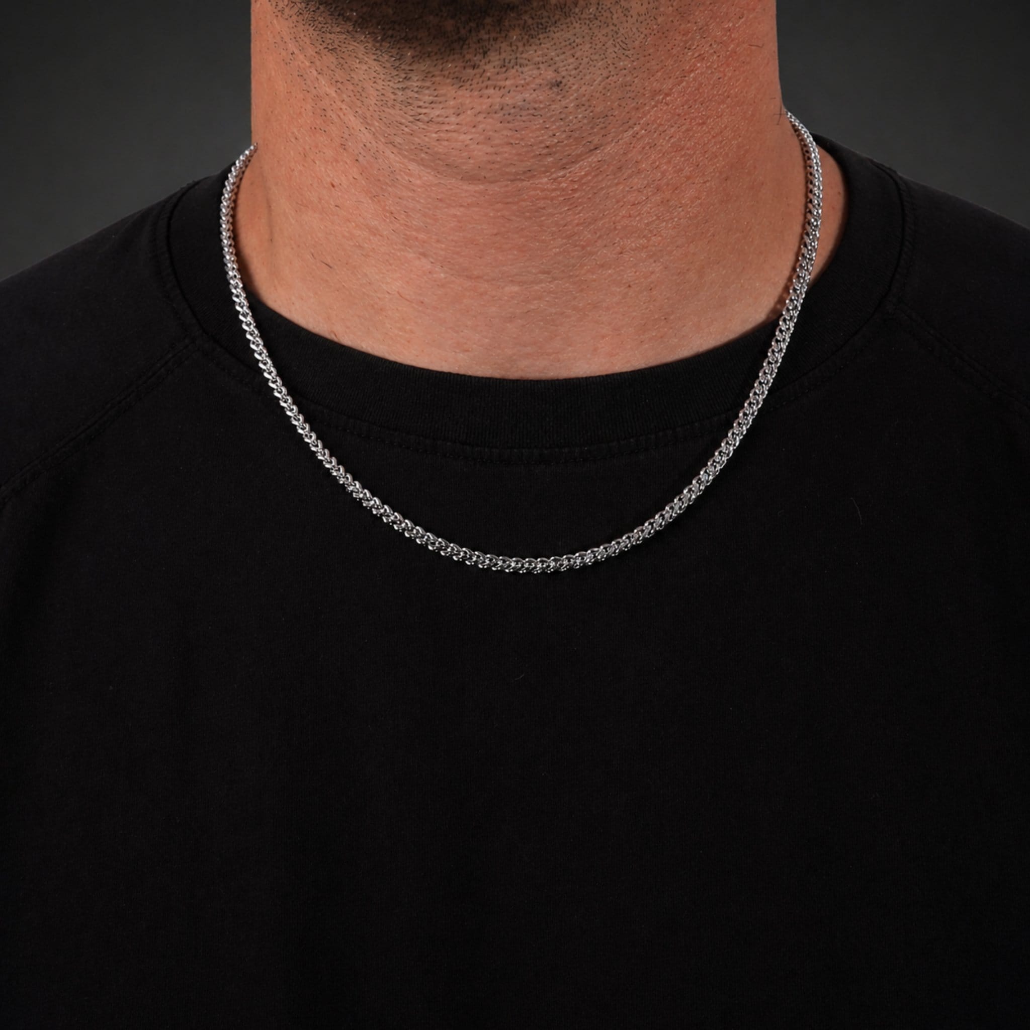 silver franco chain on model