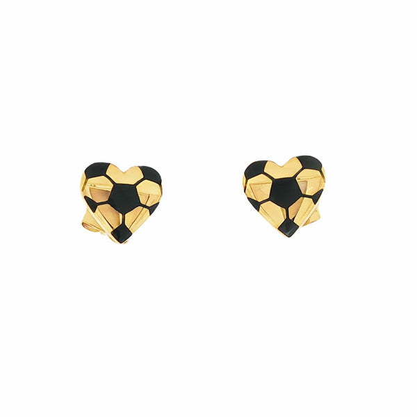 heart shaped stud earrings with a soccer ball design